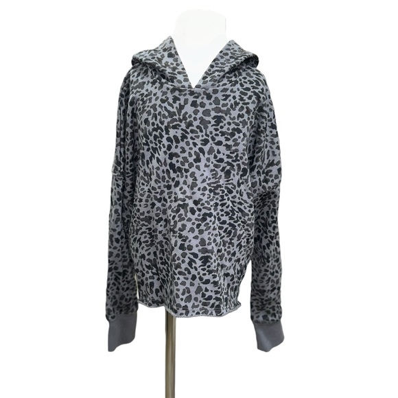 Old Navy girls M 8 gray black cheetah crop hoodie - Picture 2 of 9